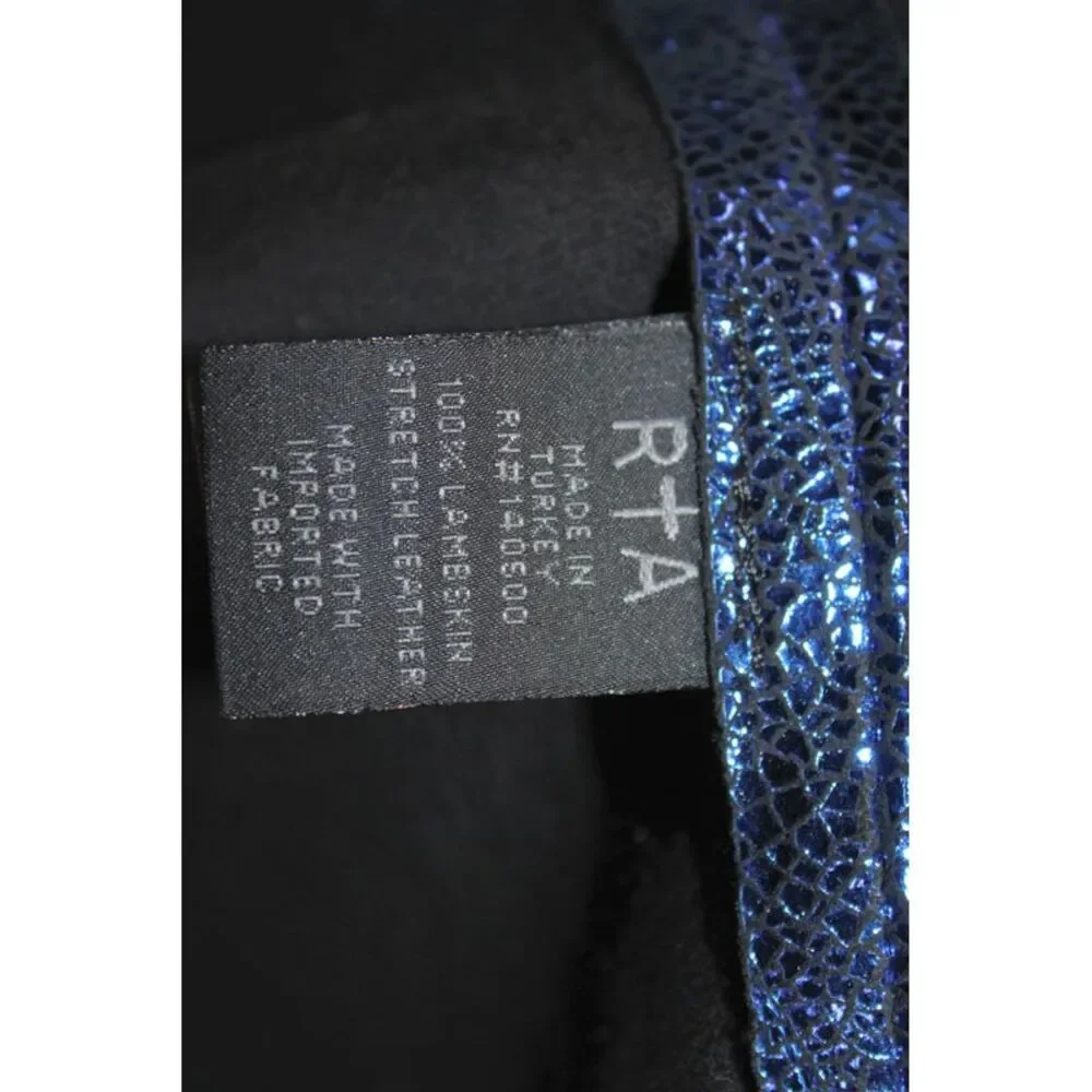 R+A Womens Mini Pencil Skirt Blue Stretch Lambskin Leather Size 4